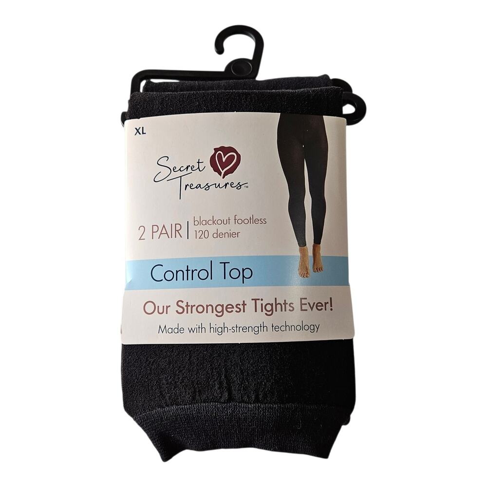 SECRET TREASURES Women's XL Tights 2 Pair Control Top Black Footless NEW